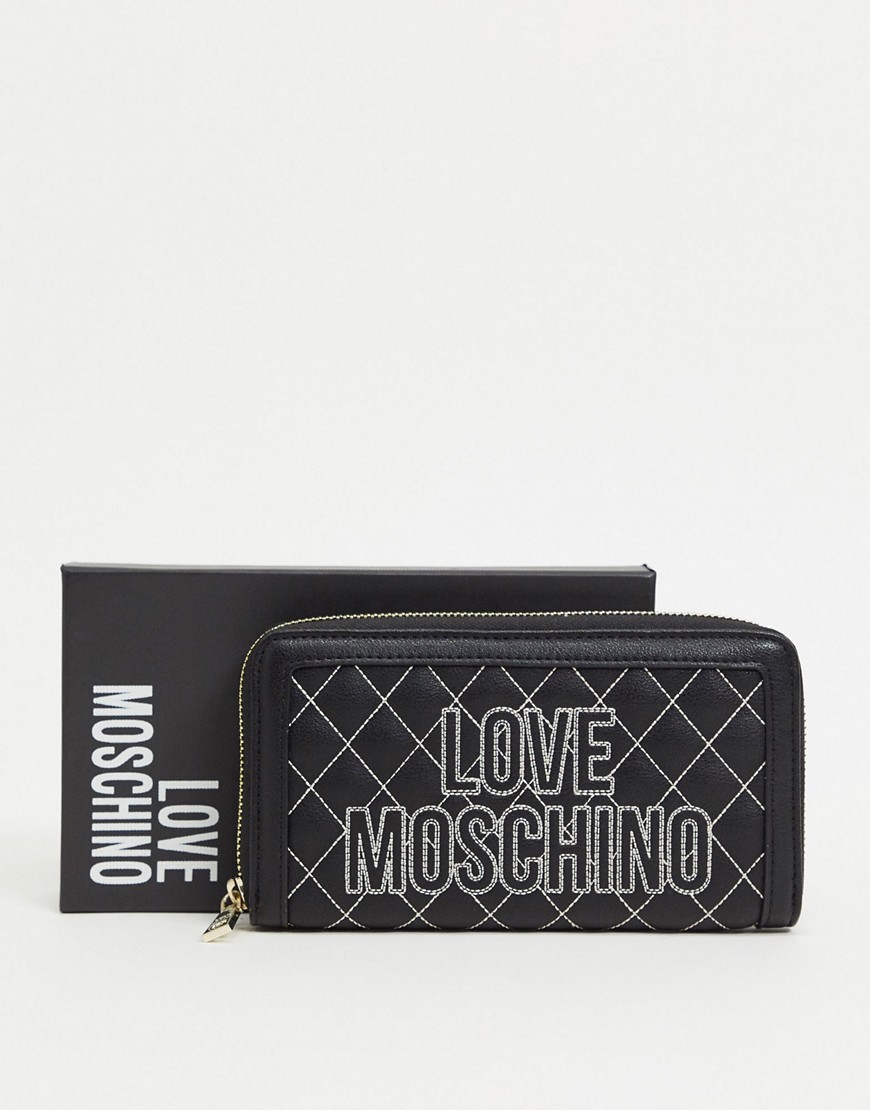 Love Moschino quilted purse with contrast stitching in black