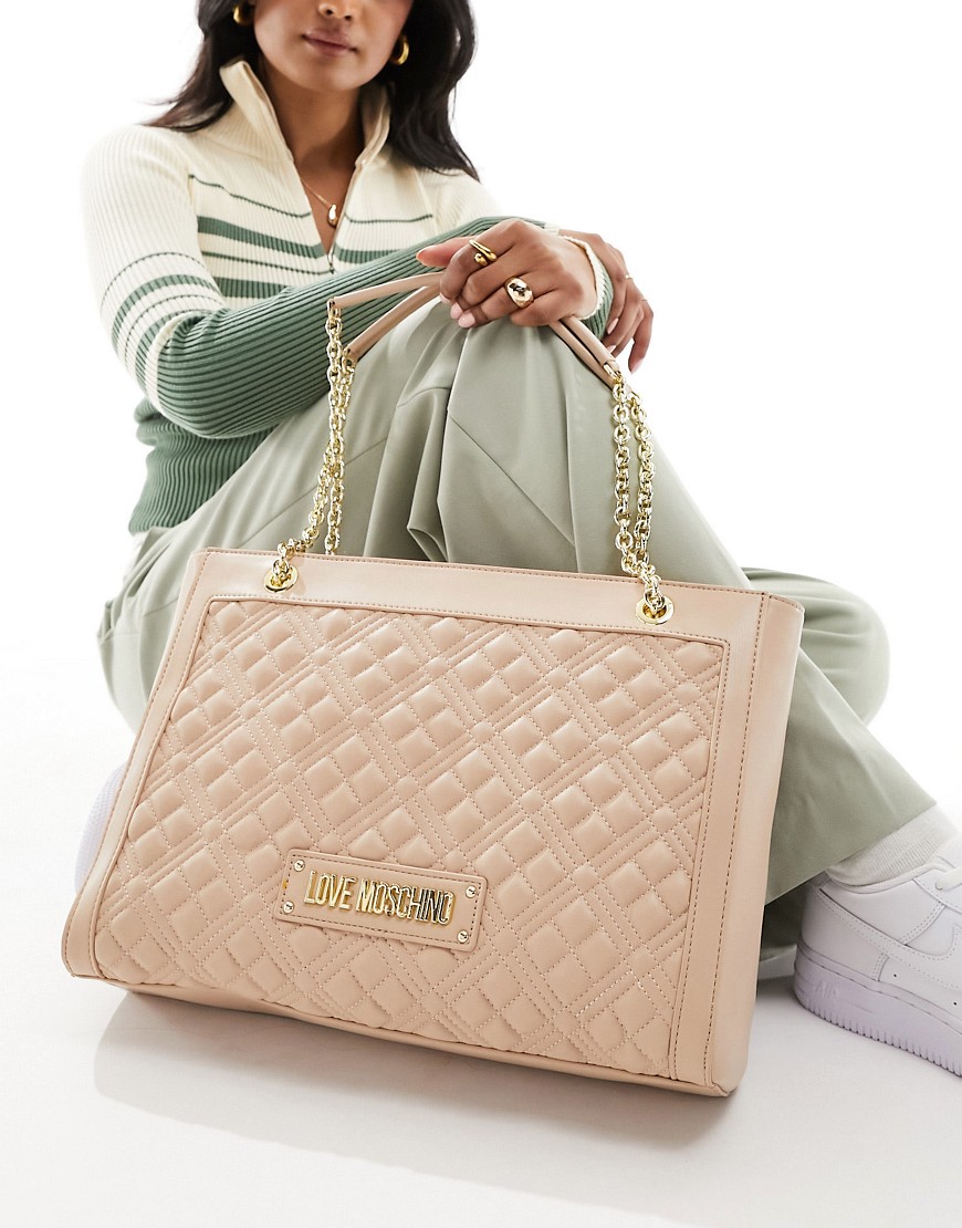 Love Moschino quilted shoulder bag in beige-White