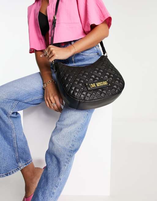 Love moschino black discount quilted crest shoulder bag