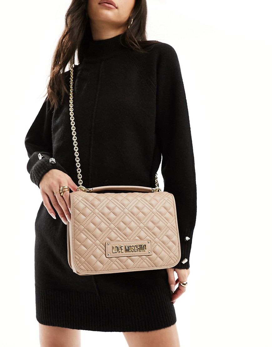 Love Moschino quilted shoulder bag in camel-Brown