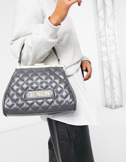 Love Moschino quilted structured top handle bag in grey