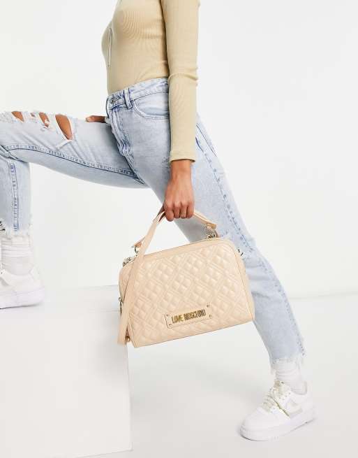 Love Moschino quilted top handle bag in beige ASOS