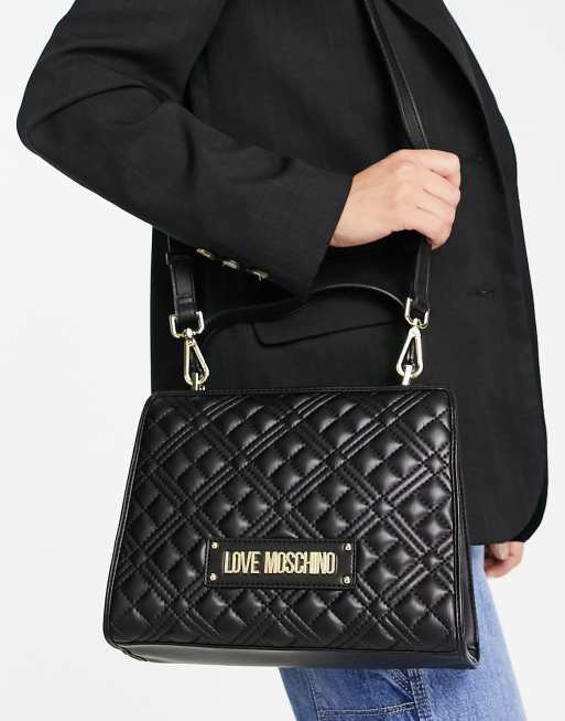 Love Moschino quilted top handle shoulder bag in black