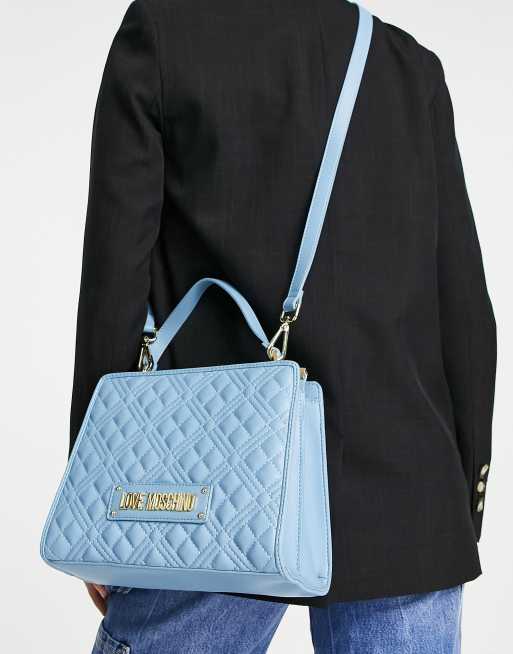 Love Moschino quilted top handle shoulder bag in blue