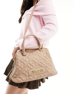 Love Moschino quilted top handle tote bag in camel