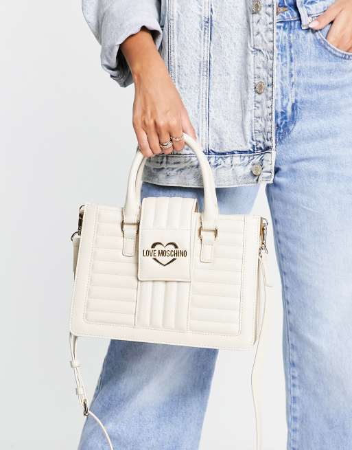 Love Moschino quilted top handle tote bag in ivory ASOS