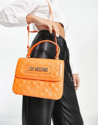 Love Moschino quilted top handle tote bag in orange