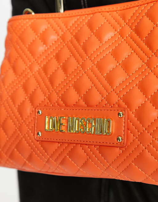 Love Moschino quilted top handle tote bag in orange