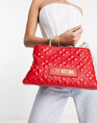Love Moschino quilted top handle tote bag in red