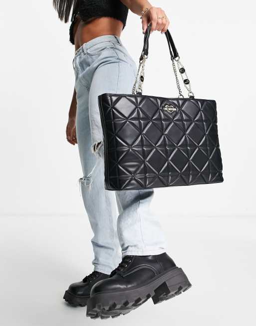 Love moschino quilted discount tote bag in black