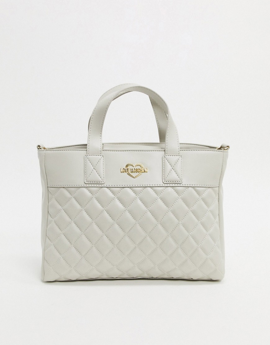 Love Moschino quilted tote bag in ivory-Cream