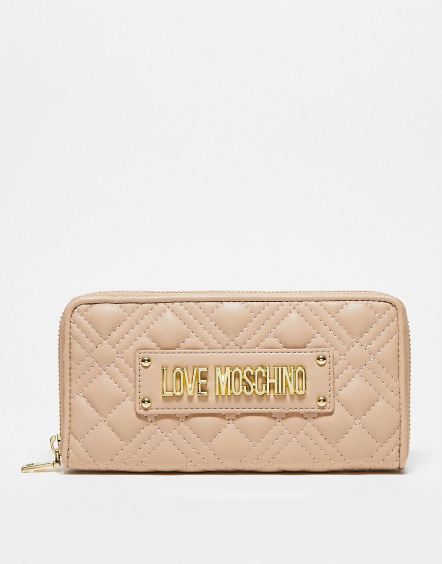 Love Moschino quilted wallet in beige-White