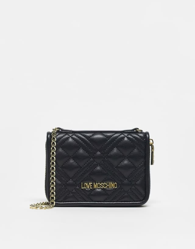 Love Moschino quilted zip around mini wallet in black