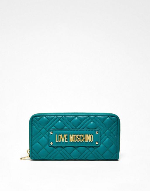 Love Moschino quilted zip around purse in green