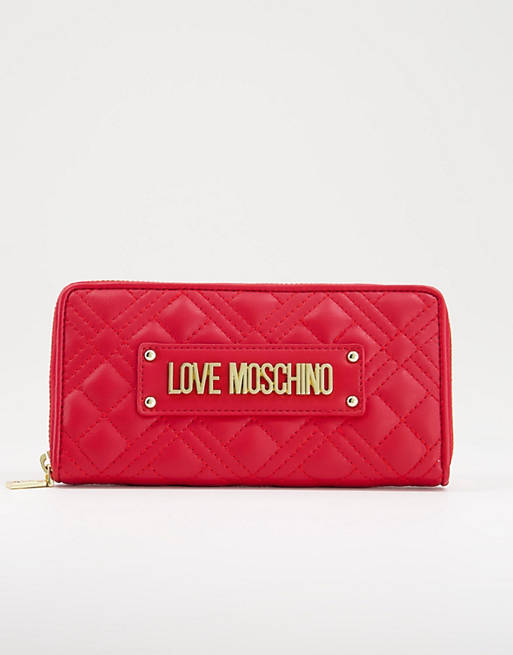 Women Love Moschino quilted zip around purse in red 