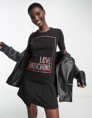 Love Moschino foil box logo t-shirt in black