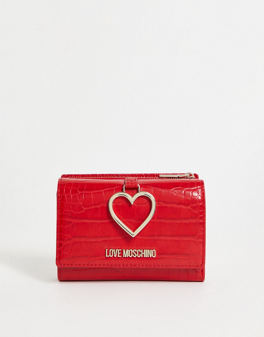Love Moschino - Rød møntpung med logo i krokodillelook