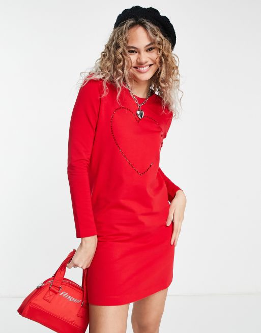 Love Moschino - Rød sweatshirt-kjole med hjertelogo