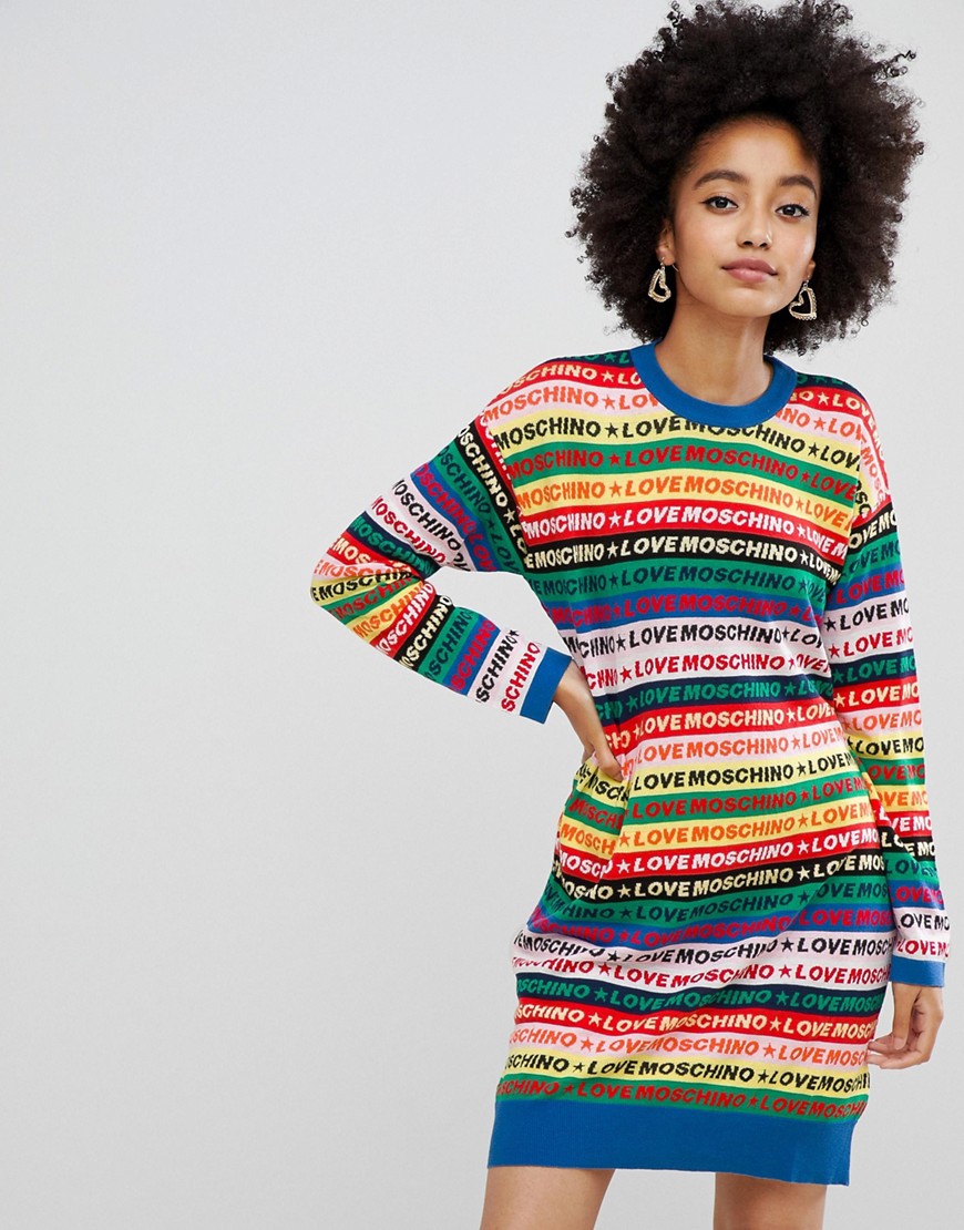 Love Moschino - Regnbue-sweaterkjole-Multifarvet