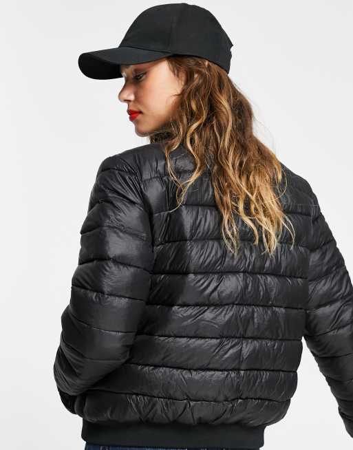 Love Moschino reversive quilted bomber jacket in black | ASOS