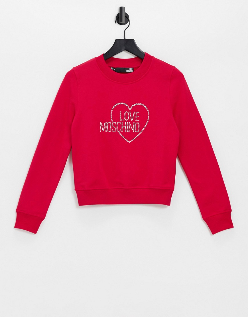 Love Moschino rhinestone logo sweatshirt in pink