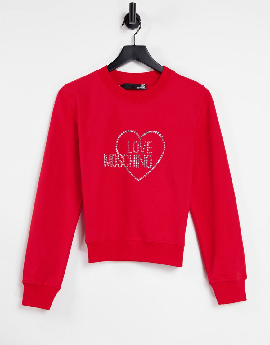 Love Moschino rhinestone logo sweatshirt in red