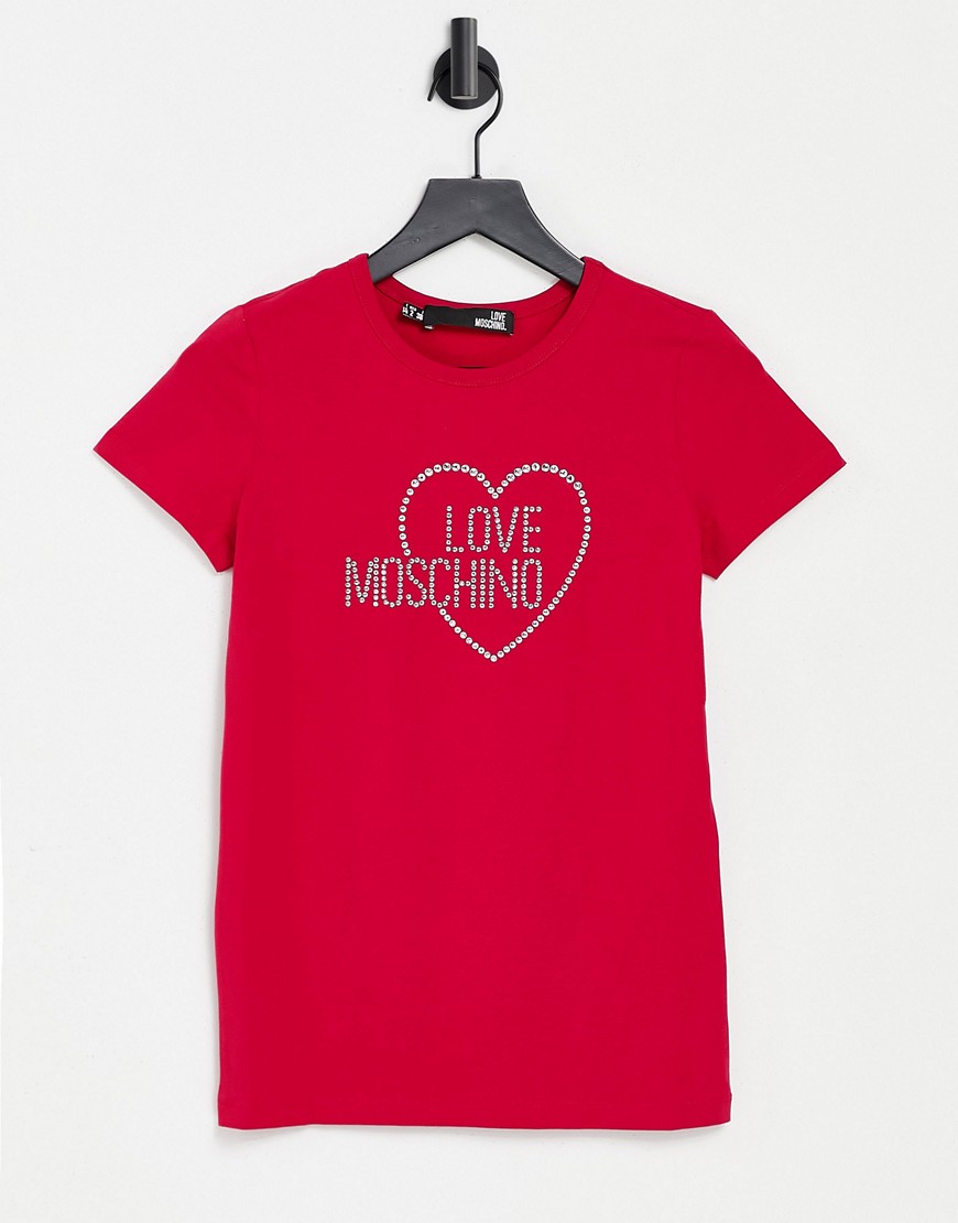 Love Moschino rhinestone logo t-shirt in pink