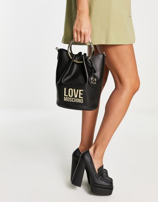 Love Moschino ring handle bucket bag in black