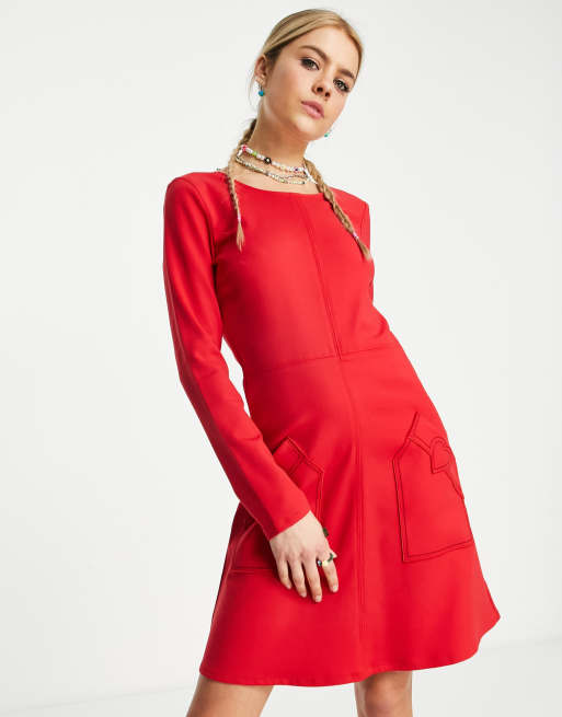 Love Moschino - Robe avec poche brodée - Rouge