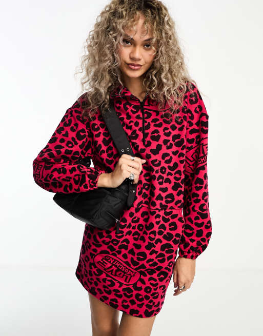 Love Moschino Robe sweat imprim l opard Rouge