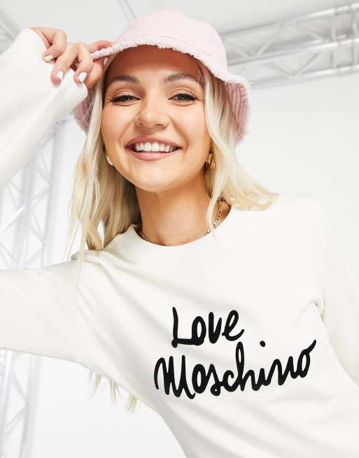 Love Moschino Robe sweat a logo emblematique Blanc