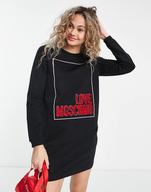 Love Moschino Robe sweat logo encadr textur Noir ASOS