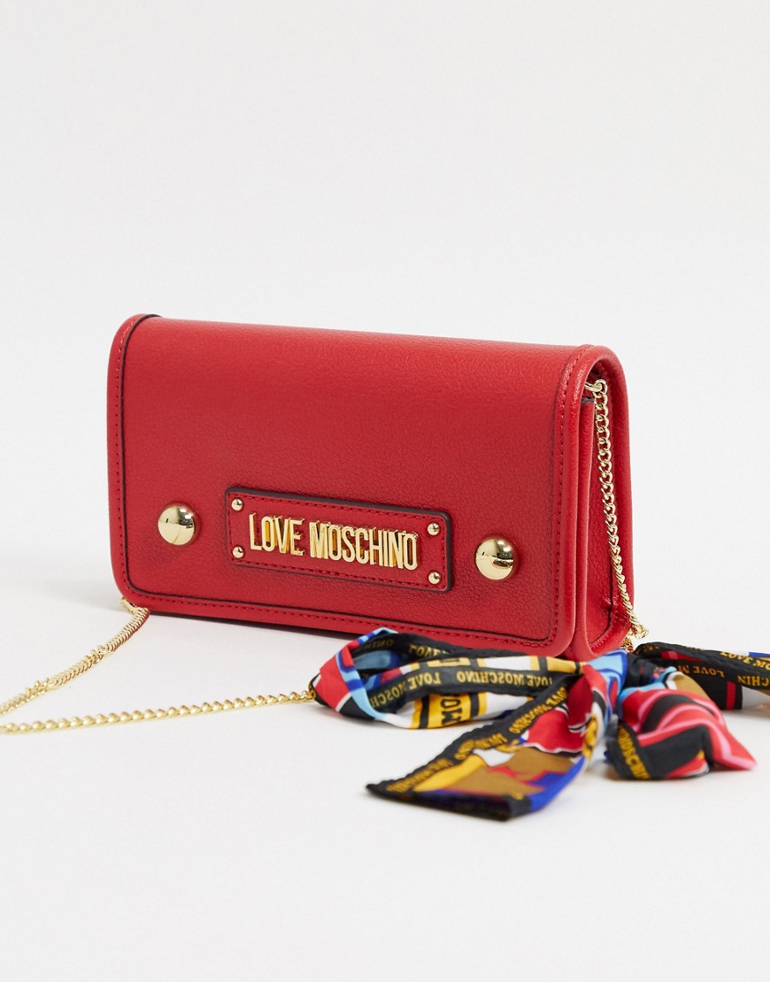 Love Moschino – Röd handväska med knuten scarf