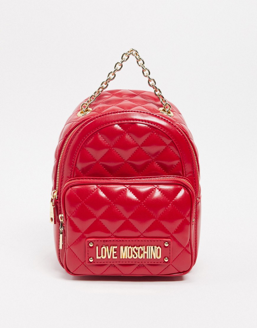 Love Moschino – Röd, kviltad ryggsäck med kedja