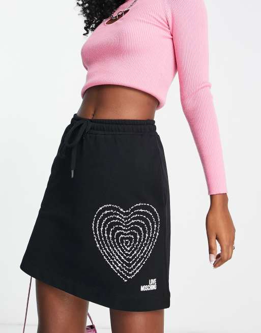 Love Moschino - Rok van jersey met hartvormig poëzie-logo in zwart