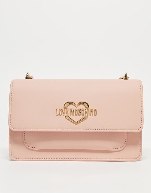 Love Moschino – Rosa axelremsväska med hjärtlogga