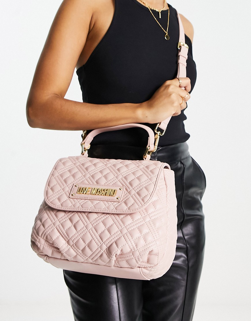 love moschino - rosfärgad kviltad väska med lock-pink