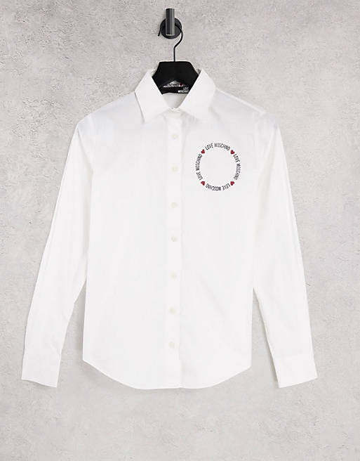 Love Moschino round logo fitted shirt in white