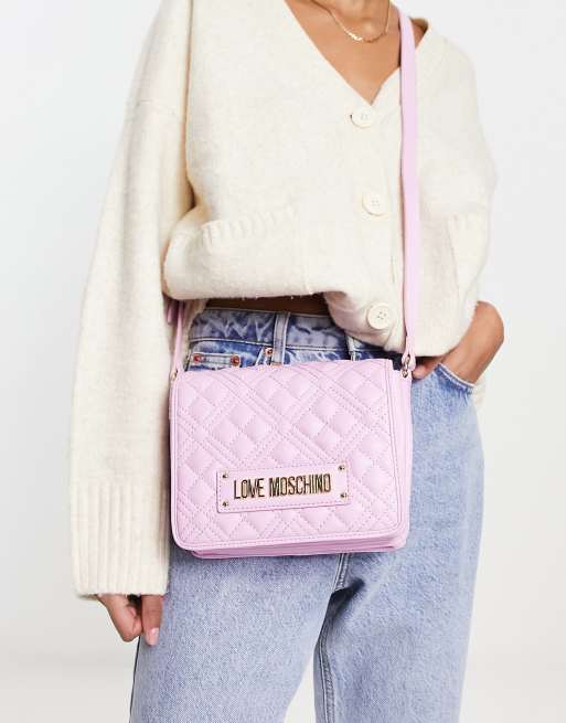 Love Moschino – Różowa torebka crossbody pikowana w romby z logo