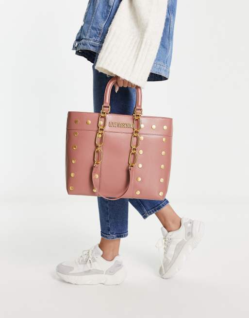 Love Moschino – Różowa torebka do ręki z ćwiekami