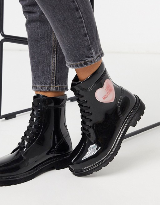 Love Moschino rubber lace up boots in black