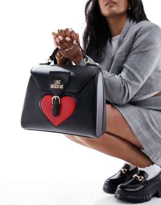 Love Moschino Damen Schultertasche Schwarz | Glänzende Croco-Optik, Abnehmbarer Kettengriff – Elegante Alltagstasche