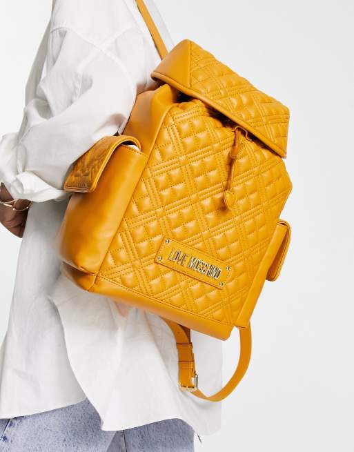 Love Moschino - Rugzak met diamantvormige stiksels in okergeel