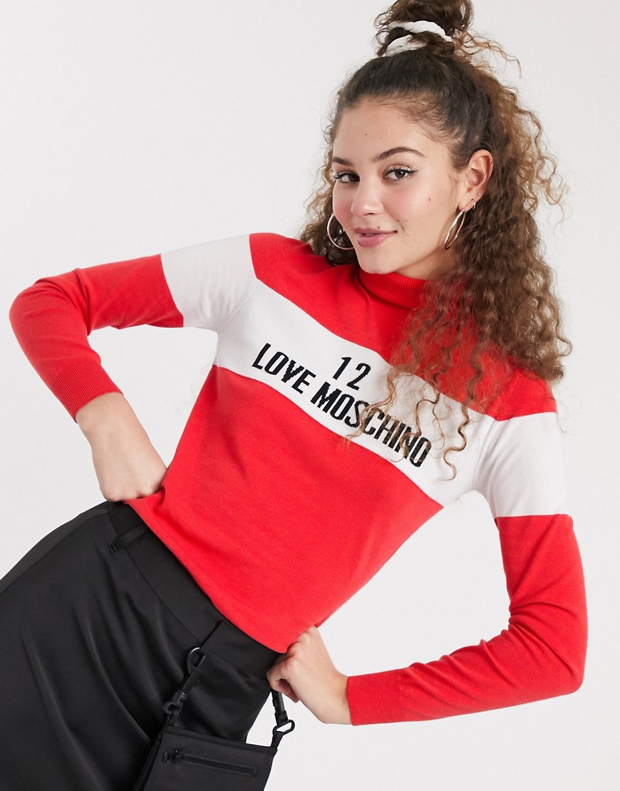 Love Moschino - Rullekravetrøje med retro skilogo-Rød