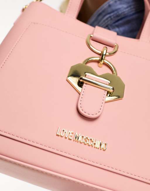 Love Moschino - Sac avec poignées supérieures et cadenas en cœur - Rose clair, 2 de 4
