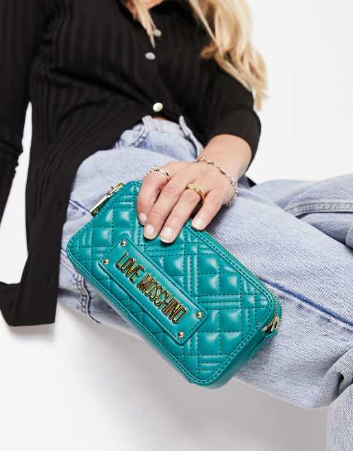 Love Moschino - Sac bandoulière matelassé à double fermeture éclair - Bleu, 4 de 4