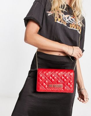 Love Moschino quilted cross body bag in red - ASOS Price Checker