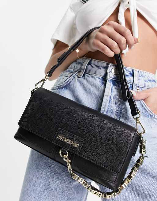 Love Moschino - Schoudertas met flap in zwart, 3 van 4