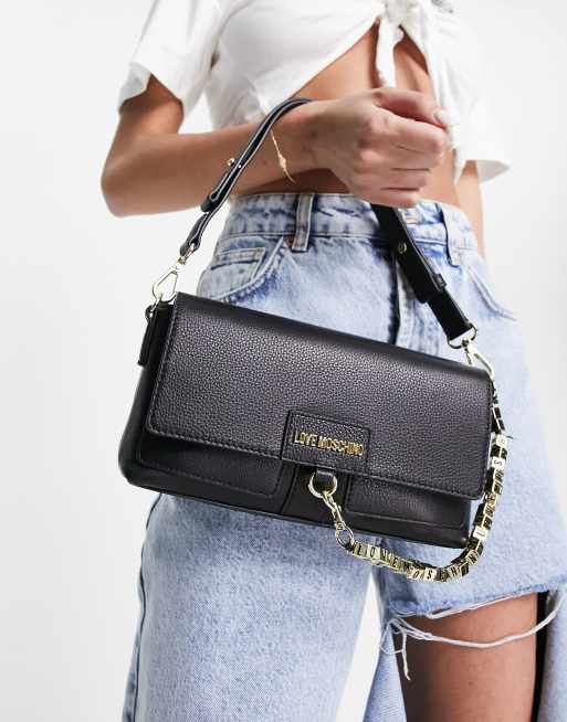 Love Moschino - Schoudertas met flap in zwart, 4 van 4