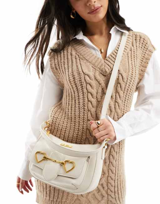 Love Moschino - Schoudertas met goudkleurig hartlogo in gebroken wit